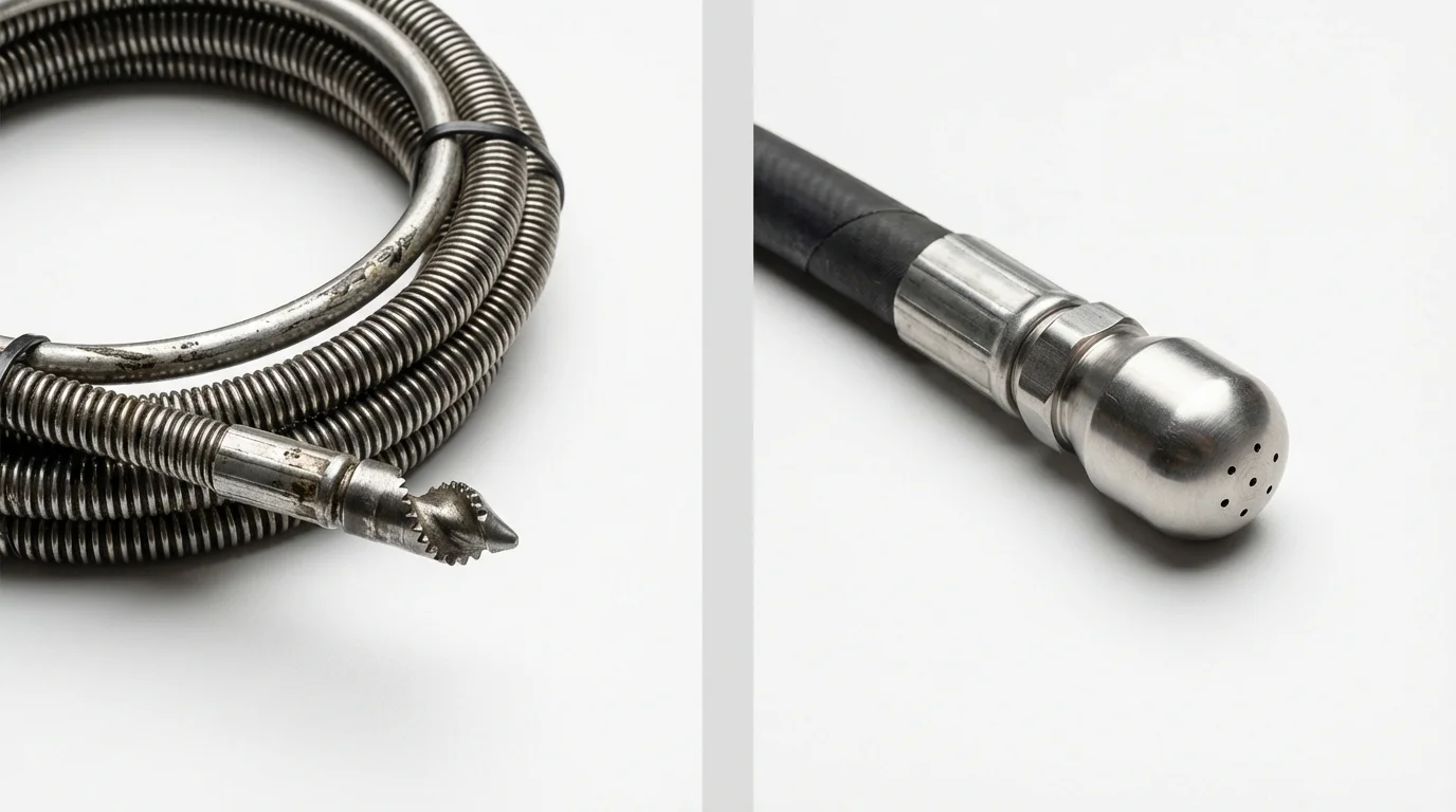 Drain snake cable and hydro jetting nozzle used for drain cleaning in Osawatomie, KS