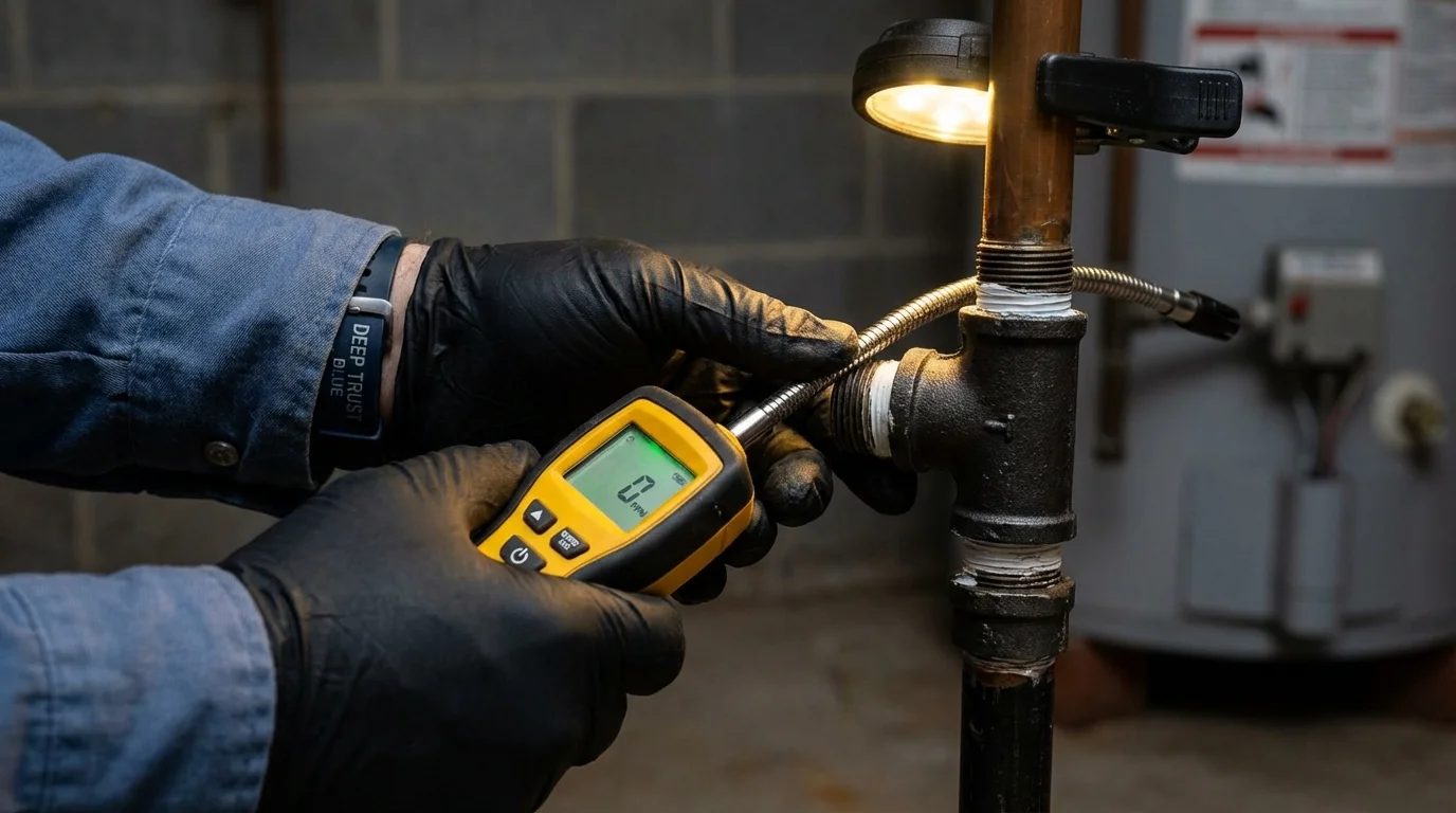 Gas leak detection with electronic sniffer by Johns Plumbing LLC in Osawatomie