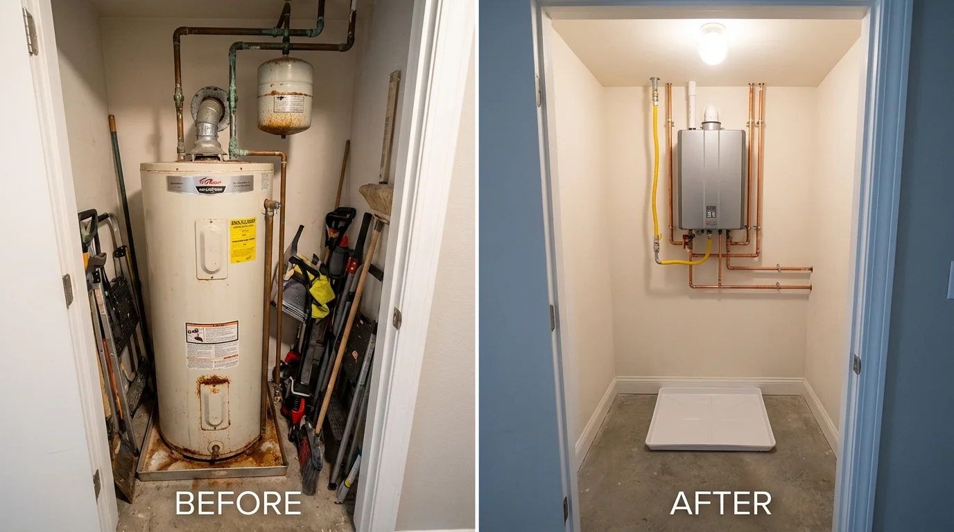 Tank water heater versus wall-mounted tankless unit comparison for Osawatomie, KS homeowners